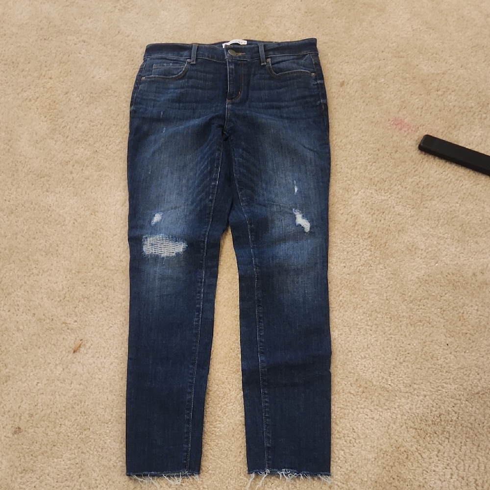 LOFT Dark Blue Distressed Ankle Jeans